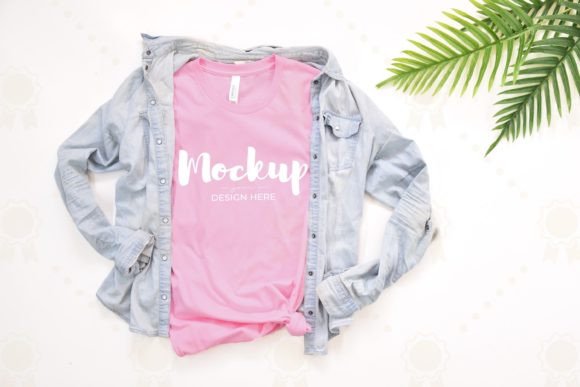 Pink Bella Canvas 3001 Mockup for Graphics & T-Shirts