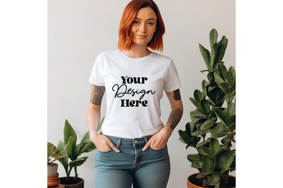 White Bella Canvas 3001 Women Mockup 111 Graphics for T-Shirts