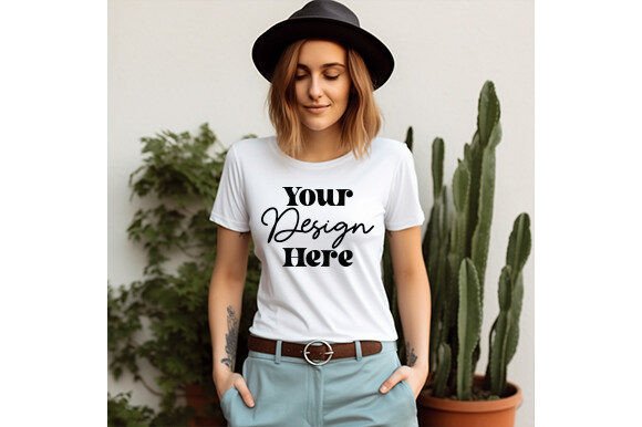 White Bella Canvas 3001 Women Mockup 43 Graphics for T-Shirts