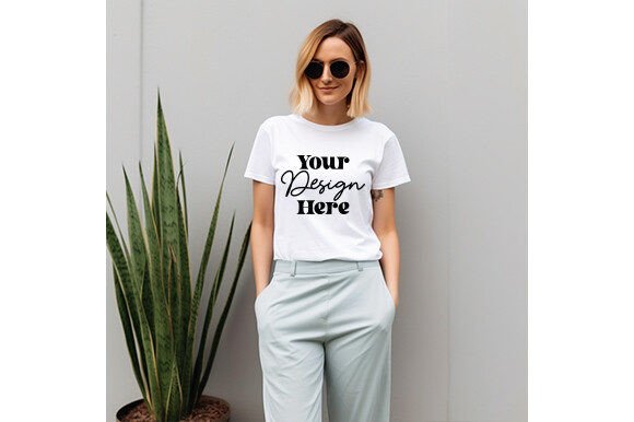 White Bella Canvas 3001 Women Mockup 48 Graphics T-Shirts