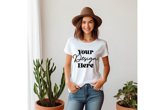 White Bella Canvas 3001 Women Mockup 56 Graphics T-Shirts