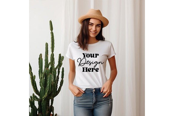 White Bella Canvas 3001 Women Mockup 63 Graphics T-Shirts