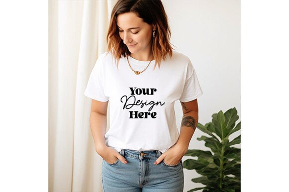 White Bella Canvas 3001 Women Mockup 71 Graphics for T-Shirts