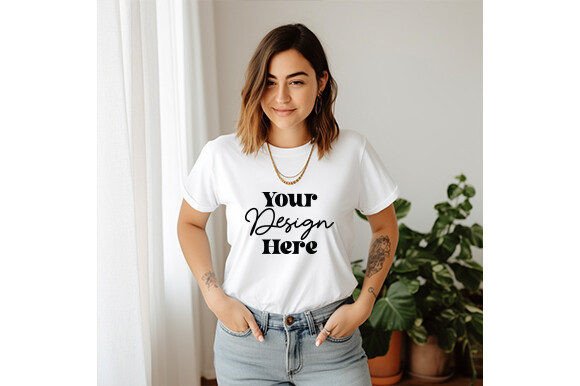 White Bella Canvas 3001 Women Mockup 72 Graphics for T-Shirts