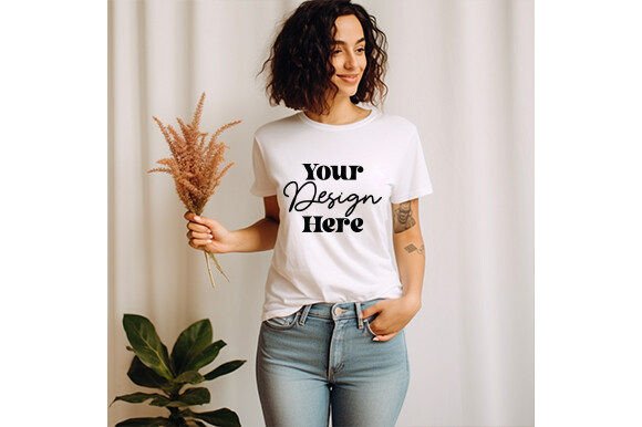 White Bella Canvas 3001 Women Mockup 73 Graphics for T-Shirts