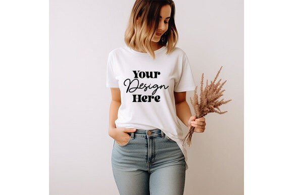 White Bella Canvas 3001 Women Mockup 77: Graphics for T-Shirts